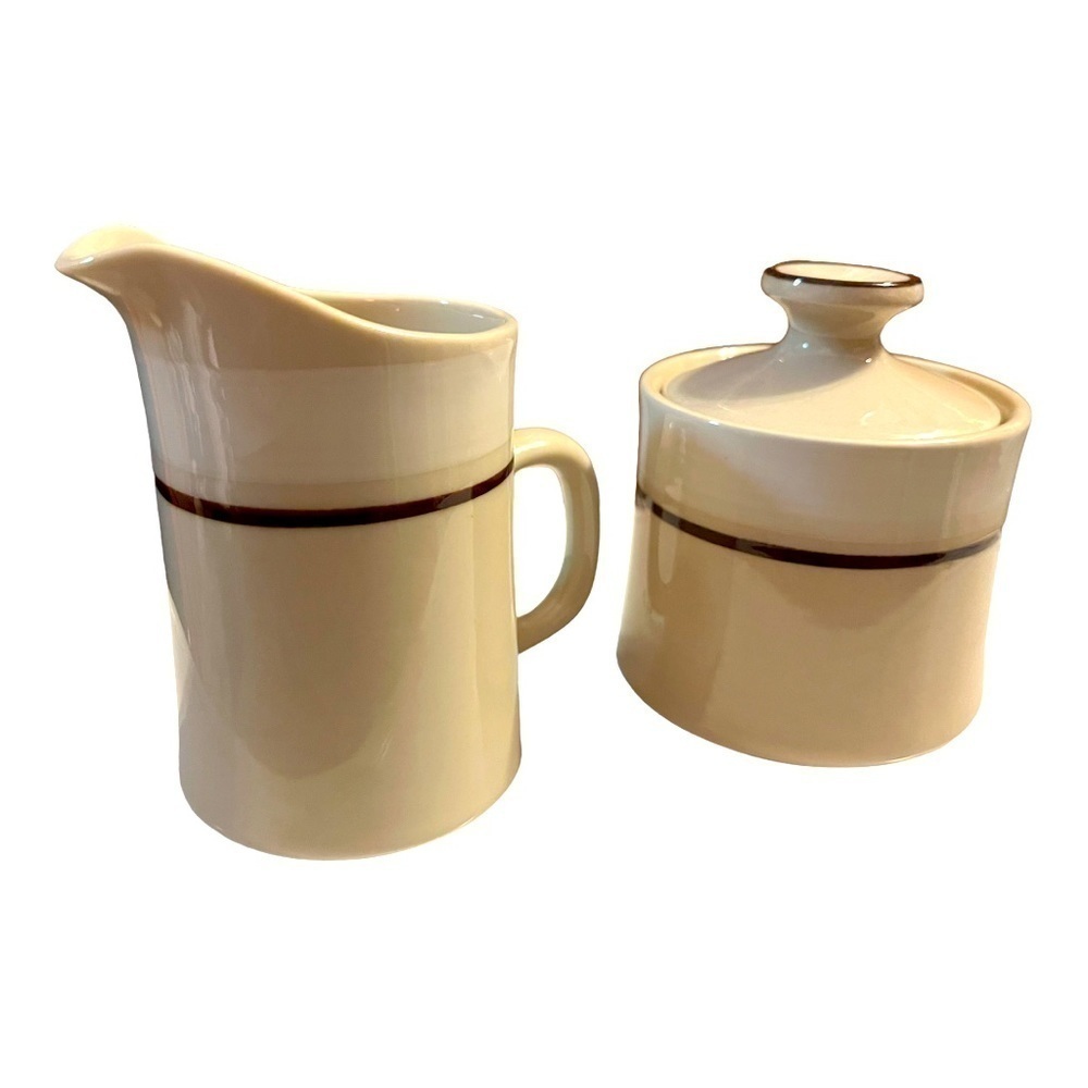 CAROUSEL stone ware creamer/sugar 801 white Japan